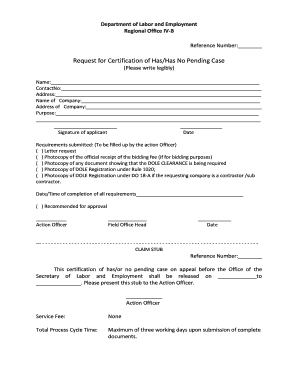Sample Request Letter for Dole No Pending Case  Form
