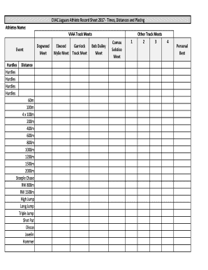 Athlete Record Sheet CVAC Jaguars  Form