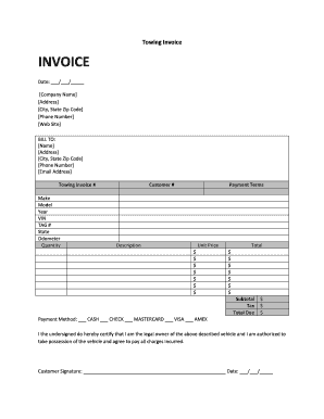 Towing Invoice Template Links  Form