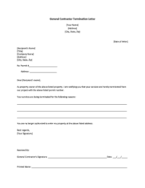 General Contractor Termination Letter  Form