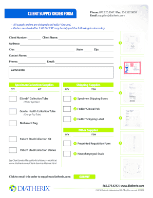 Diatherix Supply Order  Form