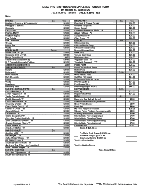 Ideal Protein Product List  Form