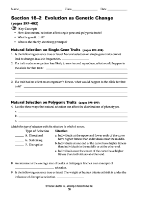 Section 16 2 Evolution as Genetic Change Answer Key  Form