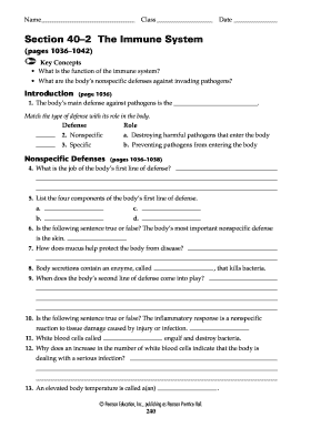 Section 40 2 the Immune System  Form