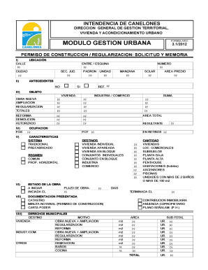 PERMISO DE CONSTRUCCION REGULARIZACION SOLICITUD Y MEMORIA Imcanelones Gub  Form