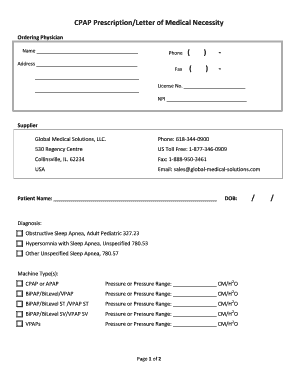 Cpap Prescription Template  Form