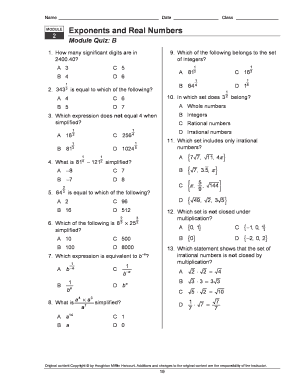 Module 3 Rational Numbers Module Quiz D Answer Key  Form
