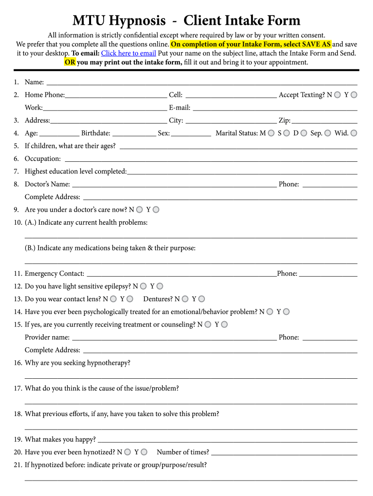 Get and Sign Hypnosis Form