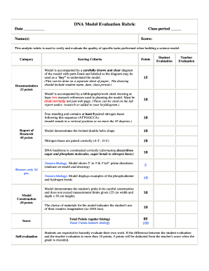 Dna Model Rubric  Form