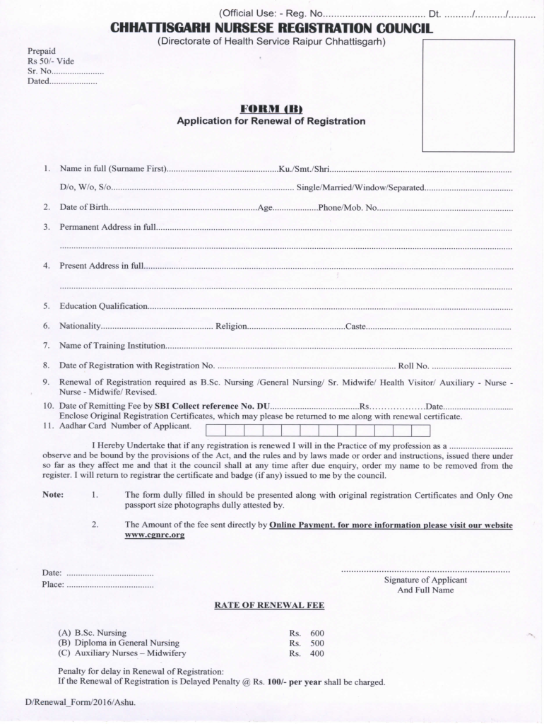 Get and Sign Chhattisgarh Nurses Registration Council Contact 2016-2022 Form
