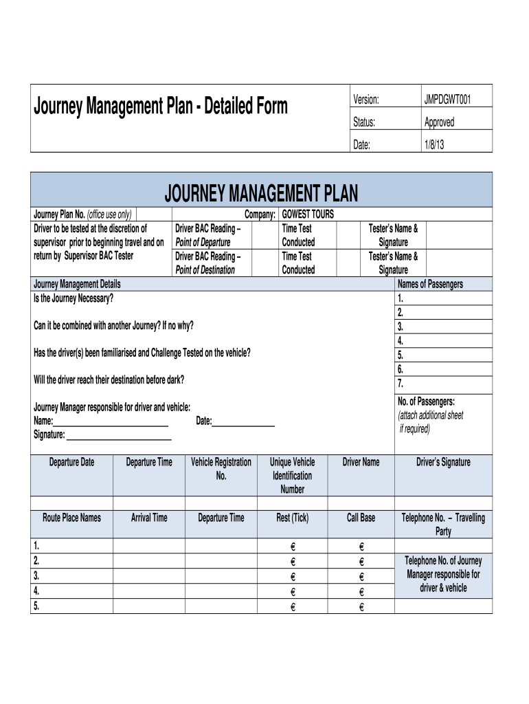 Get and Sign Journey Management Plan Template PDF  Form