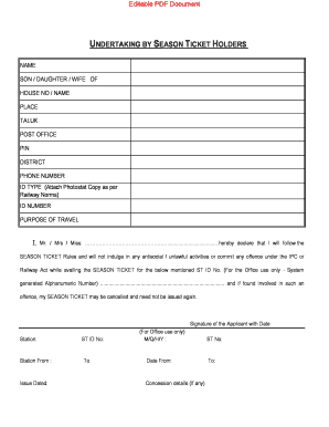 Undertaking by Season Ticket Holders  Form