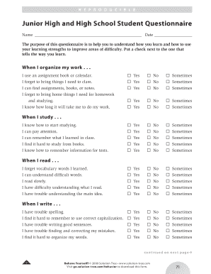 Junior High and High School Student Questionnaire Solution Tree Transitions Wiki Conestogavalley  Form