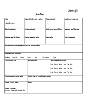 Spray Diary Template Nz  Form