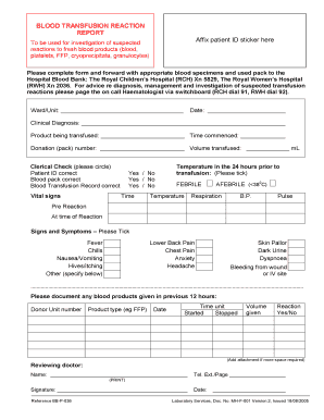 Transfusion Reaction Form