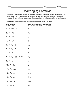 Rearranging Formulas Worksheet