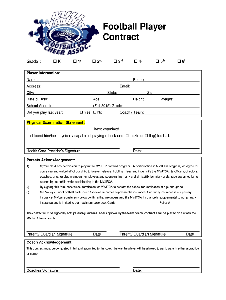 Football Contract Template  Form