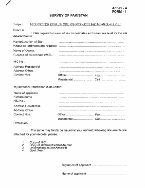 Annex a FORM 1 SURVEY of PAKISTAN Surveyofpakistan Gov