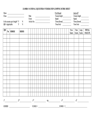 Jumping Score Sheet Zambia National Equestrian Federation  Form