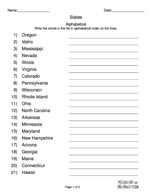 Alphabetical List of States  Form