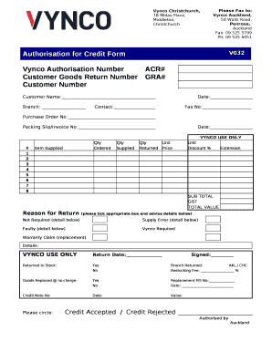 Vynco Returns  Form