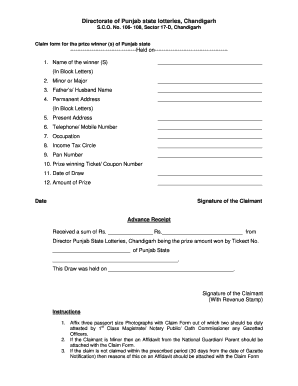 Punjab State Lottery Office Address  Form