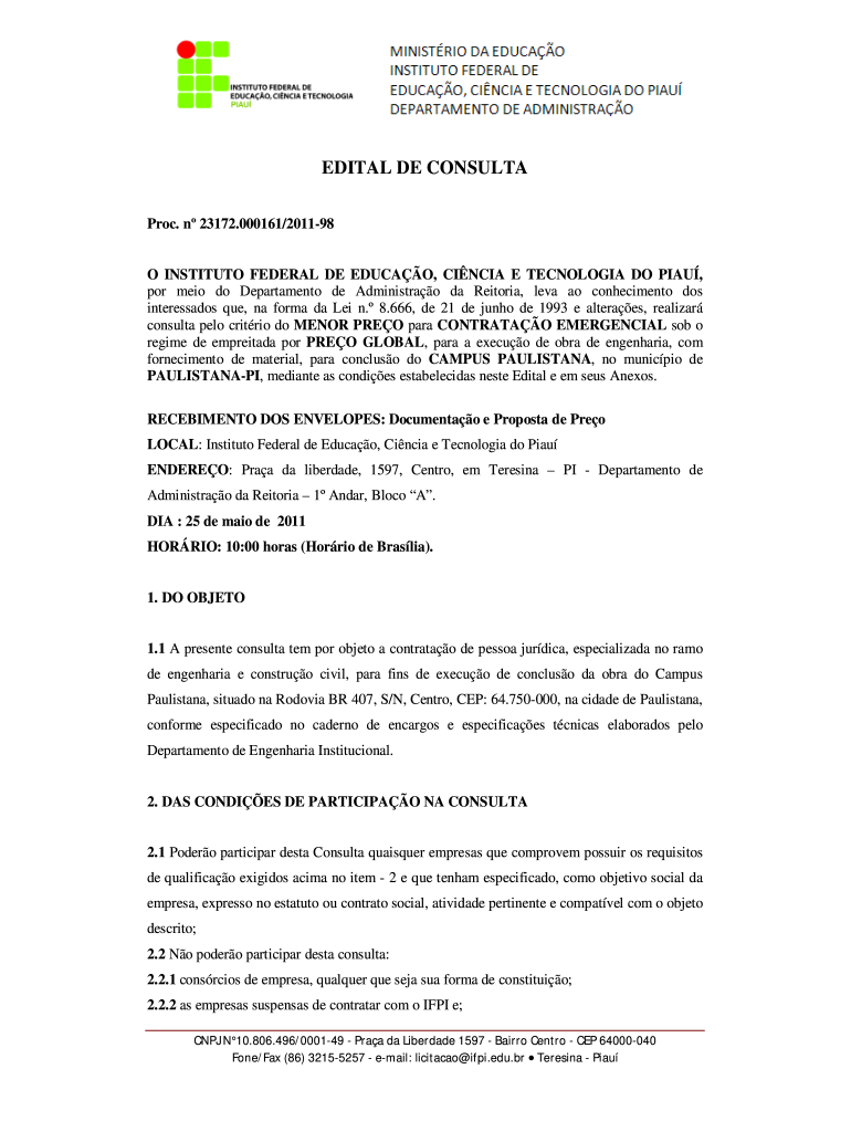  Edital De Consulta Obra De Paulistana Ifpi Edu 2011-2024