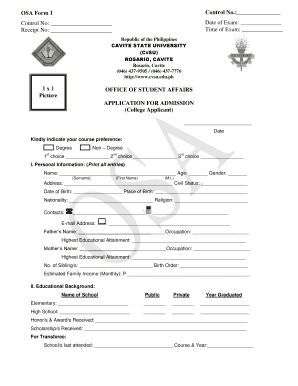 Cvsu Entrance Exam  Form