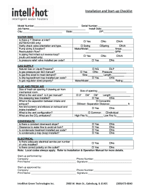 Installation and Start Up Checklist Intellihot  Form