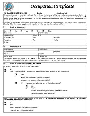 Occupation Certificate  Form