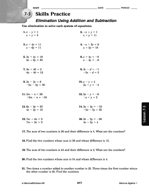 6 3 Skills Practice Elimination Using Addition and Subtraction Answer Key  Form