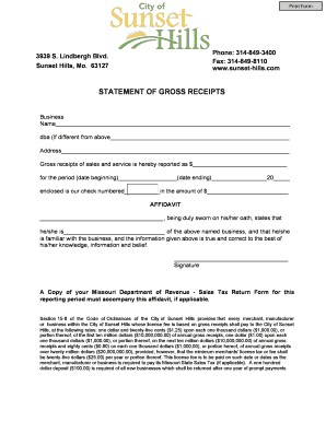 Declaration of Gross Receipts  Form