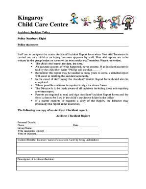 Daycare Incident Report Policy  Form