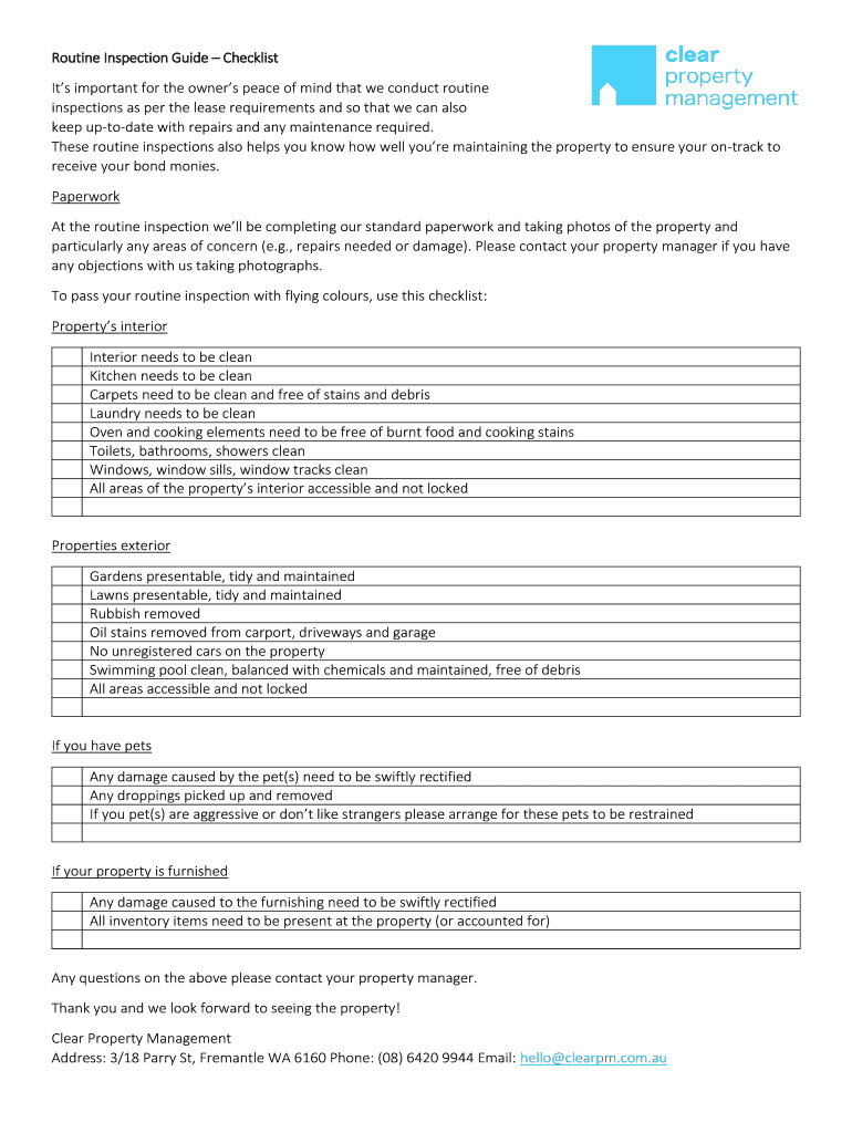 Routine Inspection Guide Checklist  Form