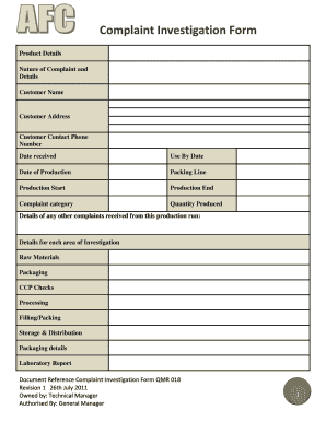 Complaint Investigation Form