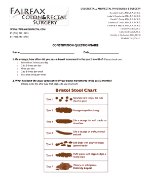 Fairfax Colon &amp; Rectal Surgery Constipation Questionnaire Form