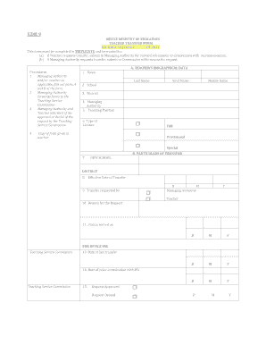 EDR 9 Teacher Transfer Form Government of Belize