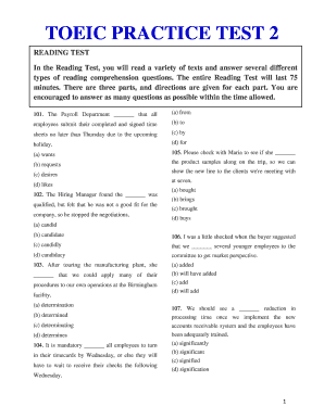 Toeic Reading Test with Answers PDF  Form