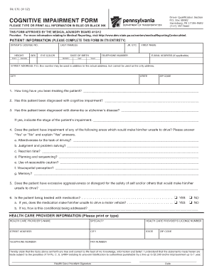 Cognitive Impairment Form