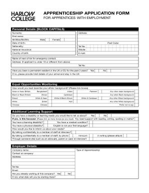 APPRENTICESHIP APPLICATION FORM Harlow Collegeacuk Harlow College Ac
