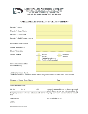 FUNERAL DIRECTOR AFFIDAVIT of DEATH Directors Life Directorslife  Form