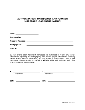 AUTHORIZATION to DISCLOSE and FURNISH MORTGAGE LOAN  Form