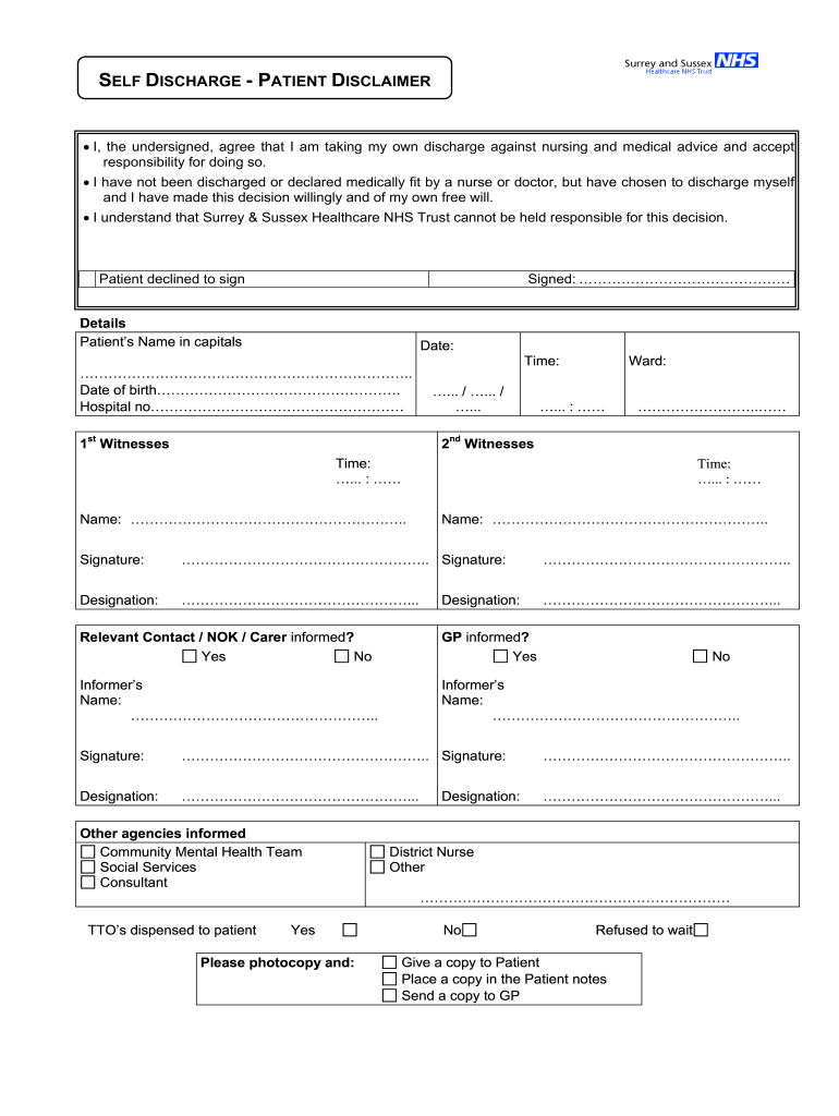Blank Discharge Nhs  Form