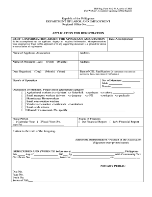 Application for Registration of Workers Association Form