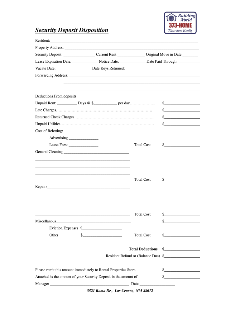 RENT Security Deposit Dispositiondoc  Form