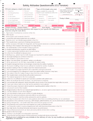 Safety Attitudes BQuestionnaireb ICU Version University of Texas Bb  Form