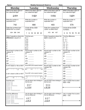 Weekly Homework Sheet Beasley Elementary School Beasleyac  Form