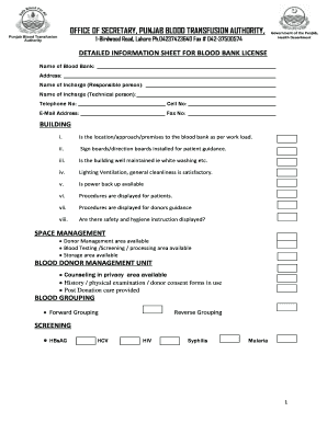 Punjab Blood Transfusion Authority  Form