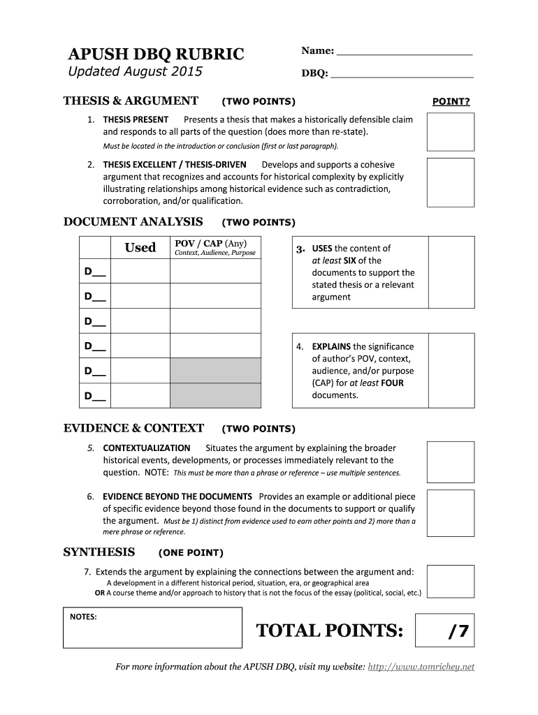 Dbq Rubric  Form