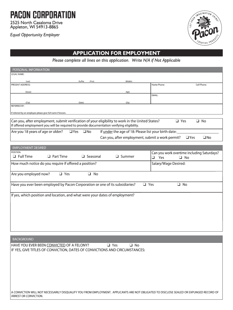 Pacon Employment Application  Form